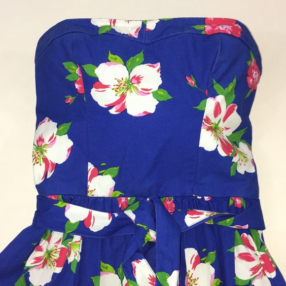 Hollister blue tropical floral strapless dress S - Picture 3 of 8